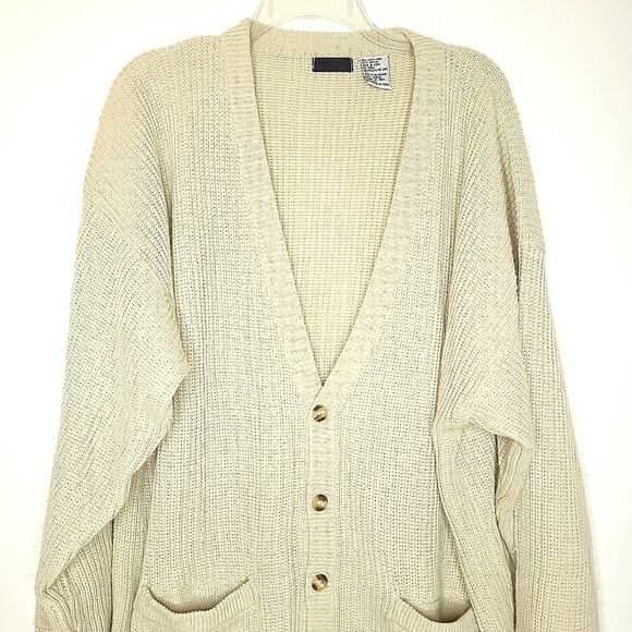 Vintage women's cardigan sweater 2x long sleeve button down cream tan cardigan - Picture 2 of 14